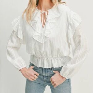 Lush White Ruffle Detail Blouse
